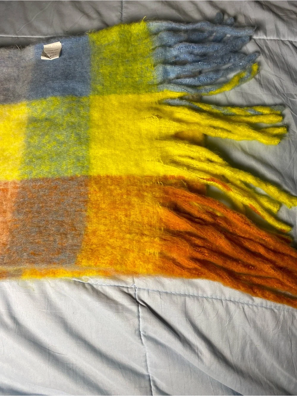 Wander Checkered Throw Blanket in Yellow, Blue & Green with Coral Accents